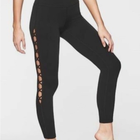 Athleta Black Leggings with Lace-Up and Mesh Details - Picture 1 of 3